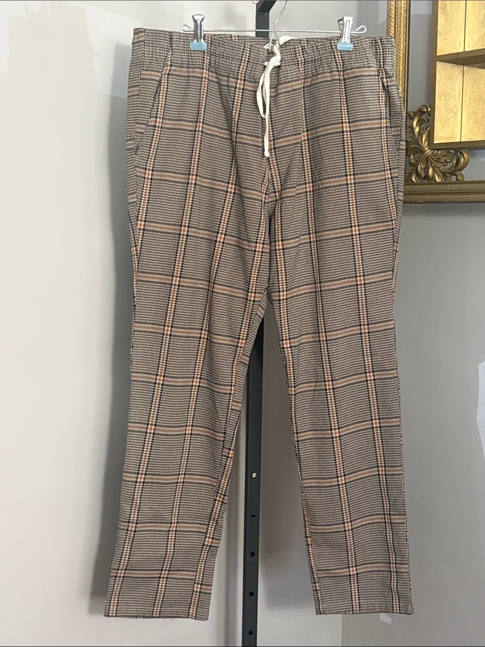 PacSun Large Slim Tan & Black Plaid Drawstring Pants